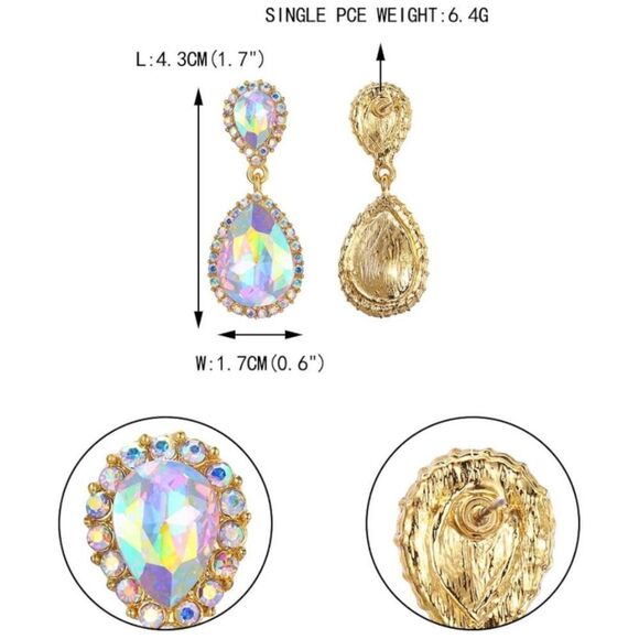 Yellow Gold with Iridescent AB Austrian Crystal Teardrop Post Back Earrings - Picture 4 of 4